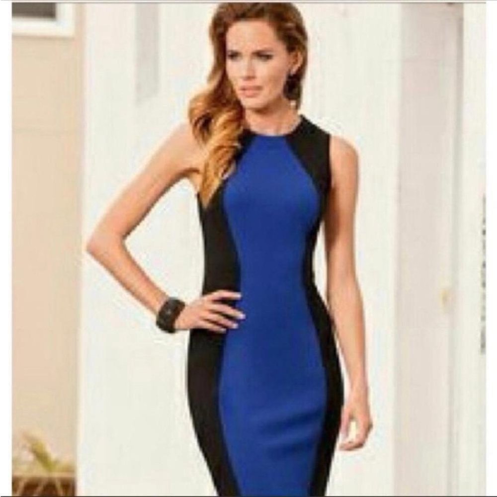Boston Proper Women’s Sleeveless Round Neck Sheath Dress Blue Black Size 10